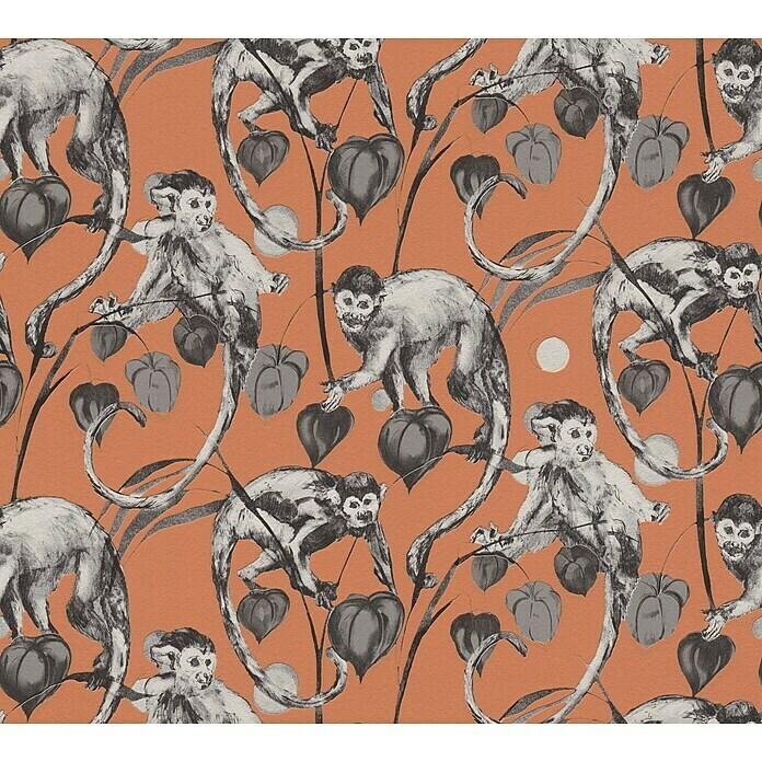A.S. Création Michalsky 4 Vliestapete Allover mit Affen (Orange/Grau, Tieroptik, 10,05 x 0,53 m) | BAUHAUS