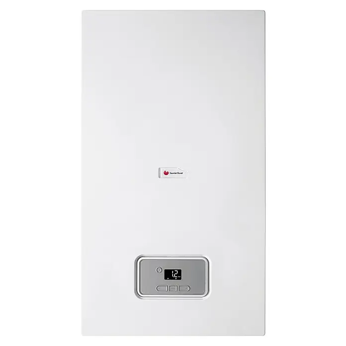 Saunier Duval Caldera Thelia Condens 25 GN con instalación incluida - 25,2 kW, Display multifunción - Primer plano de una caldera Saunier Duval, que ofrece una solución de calefacción eficiente y fiable para tu hogar.