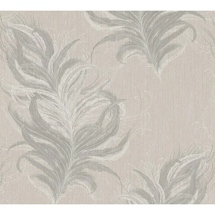 A.S. Création Mata Hari Vliestapete Federn - Beige/Grau, Tieroptik, 10,05 x 0,53 m - Beige Tapete mit eleganten grauen Feder-Motiven, die eine ruhige und stilvolle Raumatmosphäre schaffen. Ideal für Wohn- und Schlafbereiche.