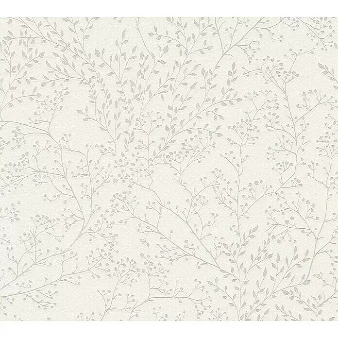 A.S. Création Trendwall 2 Vliestapete Blumen - Weiß, Floral, 10,05 x 0,53 m - Strukturierte cremefarbene Tapete mit hellgrauem botanischem Muster.