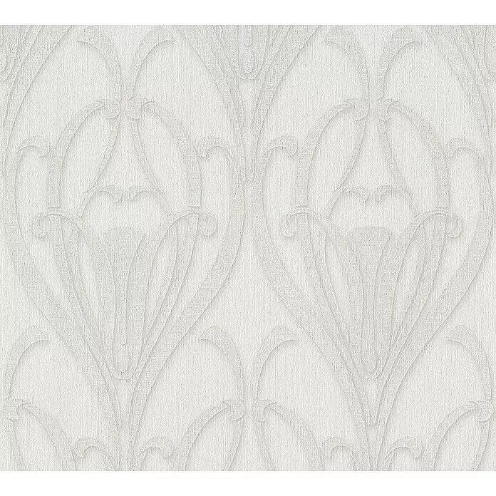 A.S. Création Mata Hari Vliestapete Barock - Beige/Weiß, Ornament, 10,05 x 0,53 m - Weiße, strukturierte Tapete mit dezentem, erhabenem Rankenmuster.