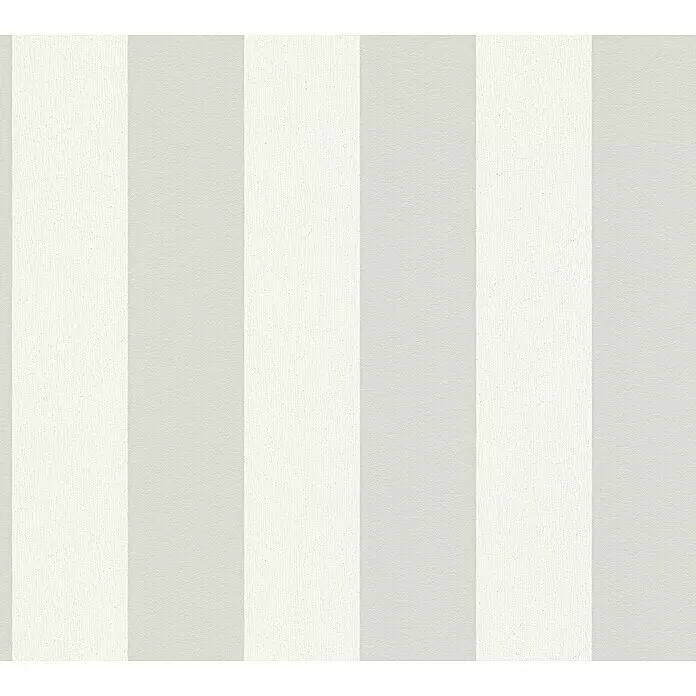 A.S. Création Trendwall 2 Vliestapete - Grau/Weiß, Streifen, 10,05 x 0,53 m - Hellgraue und cremefarbene Tapete mit vertikalen Streifen und subtiler Textur.
