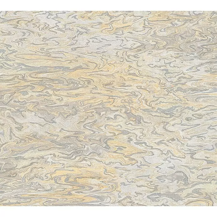 A.S. Création My Home My Spa Vliestapete Marmor - Creme/Gelb, Steinoptik, 10,05 x 0,53 m - Strukturierte abstrakte Wirbelmuster in Hellgelb-, Beige- und Grautönen.