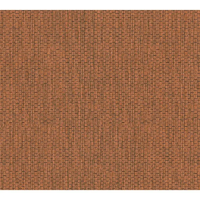 A.S. Création Hygge 2 Vliestapete Bambusstruktur - Rot/Braun, Uni, 10,05 x 0,53 m - Nahaufnahme eines rotbraunen Gewebes mit feiner Textur, ideal für Polsterarbeiten und Heimtextilien. Die detaillierte Oberfläche sorgt für Wärme.