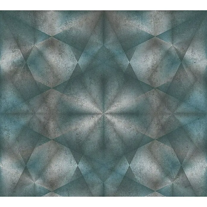 A.S. Création My Home My Spa Vliestapete Hologramm - Türkis, 3D-Optik, 10,05 x 0,53 m - Abstrakte Tapete mit geometrischem Muster und metallischer Textur in Grau- und Blautönen, ideal für moderne Raumgestaltung.
