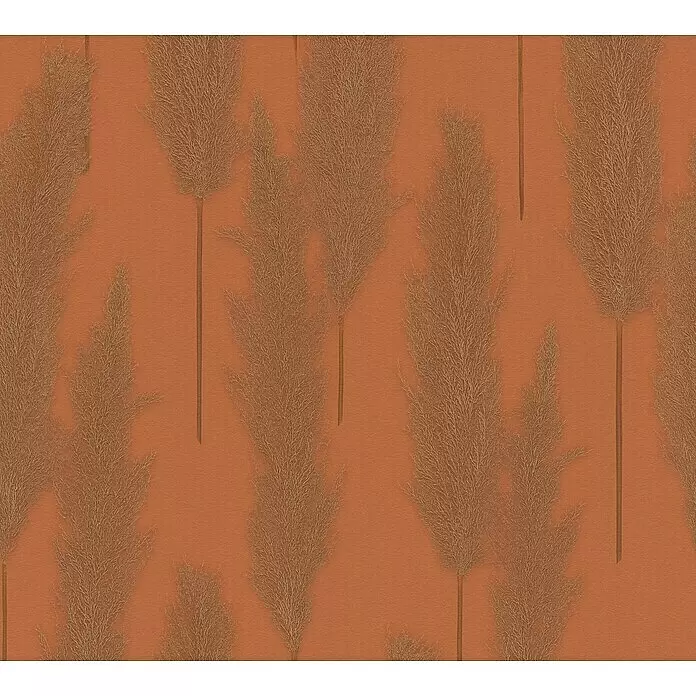 A.S. Création Hygge 2 Vliestapete Pampasgras - Rot/Braun, Floral, 10,05 x 0,53 m - Texturierte Tapete mit beigem Pampasgras-Muster auf warmem Terrakotta-Hintergrund.