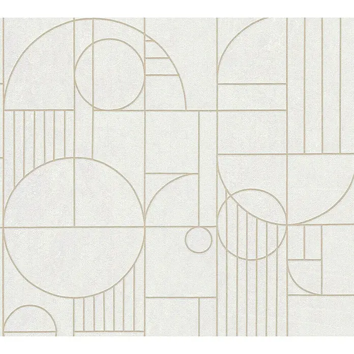 A.S. Création My Home My Spa Vliestapete Art Deco - Creme, Grafisch, 10,05 x 0,53 m - Elegantes, abstraktes geometrisches Muster mit Kreisen und Linien in Beige und Weiß. Ein stilvolles Design, das jedem Raum einen Hauch von Modernität verleiht.