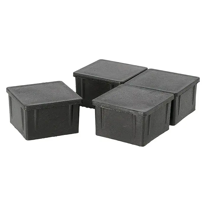 Fußkappen - Passend für: Sunfun Garten-Tischgestell Vari Desk Flying 300 x 100 cm - Vier schwarze quadratische Möbelgleiter für den Schutz von Böden und Möbelbeinen vor Kratzern und Abnutzung.