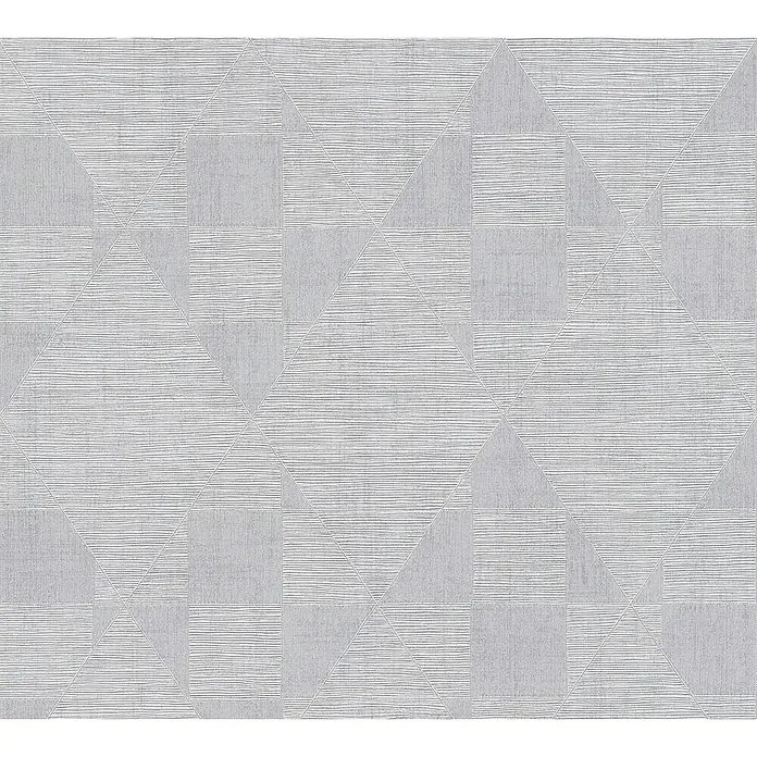 A.S. Création Titanium 3 Vliestapete - Silbergrau, Grafisch, 10,05 x 0,53 m - Abstraktes geometrisches Muster mit horizontalen Linien und einfarbigen Quadraten in Grau. Dekorative Wandgestaltung mit subtiler Textur.