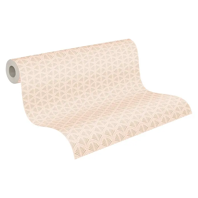 A.S. Création Trendwall 2 Vliestapete Art Deco groß - Hellrosa, Grafisch, 10,05 x 0,53 m - Eine Rolle zartrosa Tapete mit einem eleganten, sich wiederholenden Fächerdesign. Ideal für stilvolle Wandgestaltungen im Innenbereich.