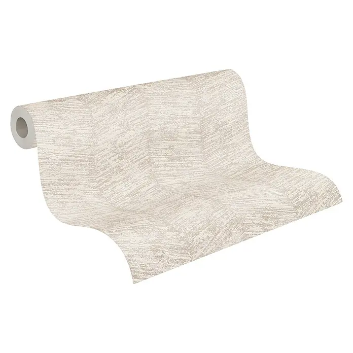 A.S. Création My Home My Spa Vliestapete Geometrie - Creme, Streifen, 10,05 x 0,53 m - Eine Rolle Tapete mit einem abstrakten Zickzackmuster in Beige- und Grautönen, ideal für eine moderne Wandgestaltung.