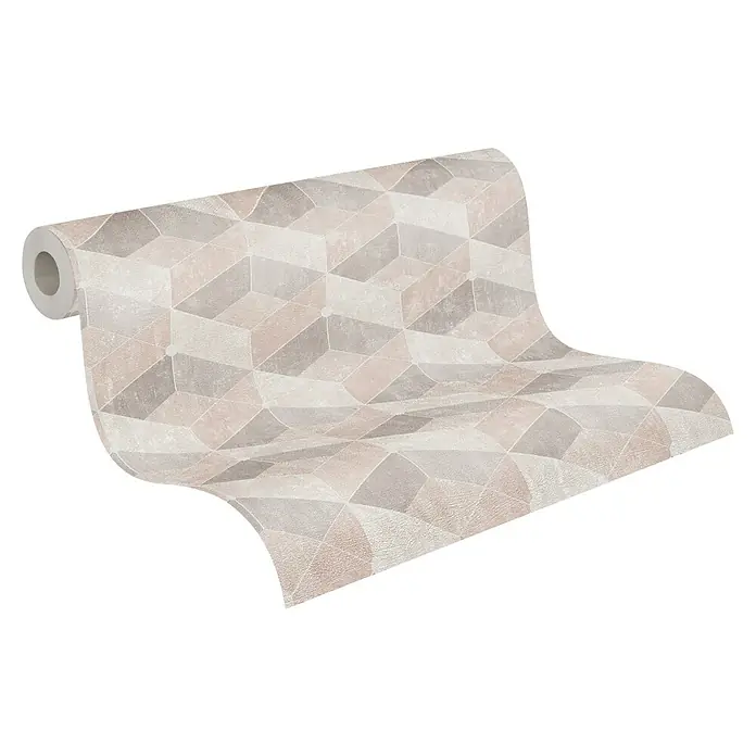 A.S. Création Titanium 3 Vliestapete 3D-Effekt - Creme, 3D-Optik, 10,05 x 0,53 m - Eine Rolle stilvoller Tapete mit einem geometrischen Muster aus abgestuften Farben, ideal für eine moderne Inneneinrichtung.