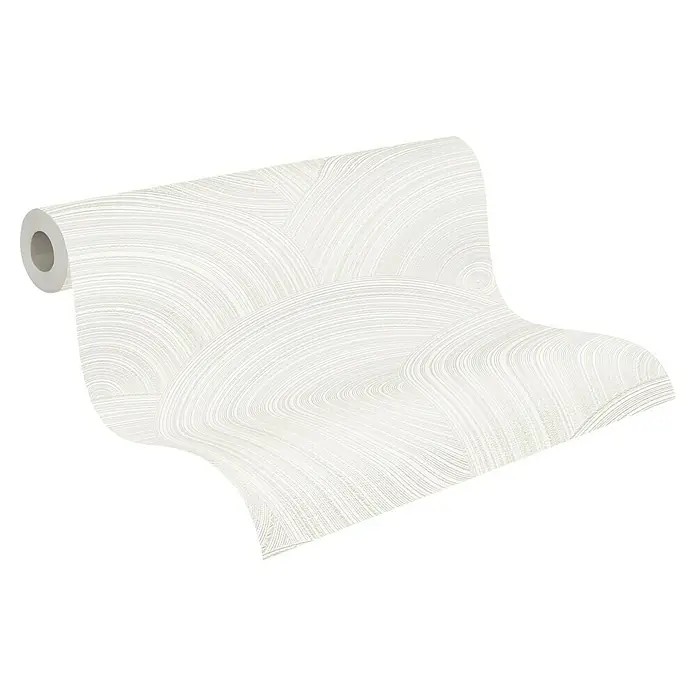 A.S. Création My Home My Spa Vliestapete Kreisdesign - Weiß, Grafisch, 10,05 x 0,53 m - Eine Rolle Tapete mit einem wellenförmigen, abstraktem Muster in Weiß. Sie eignet sich ideal für moderne Wohnräume und verleiht ein elegantes Ambiente.