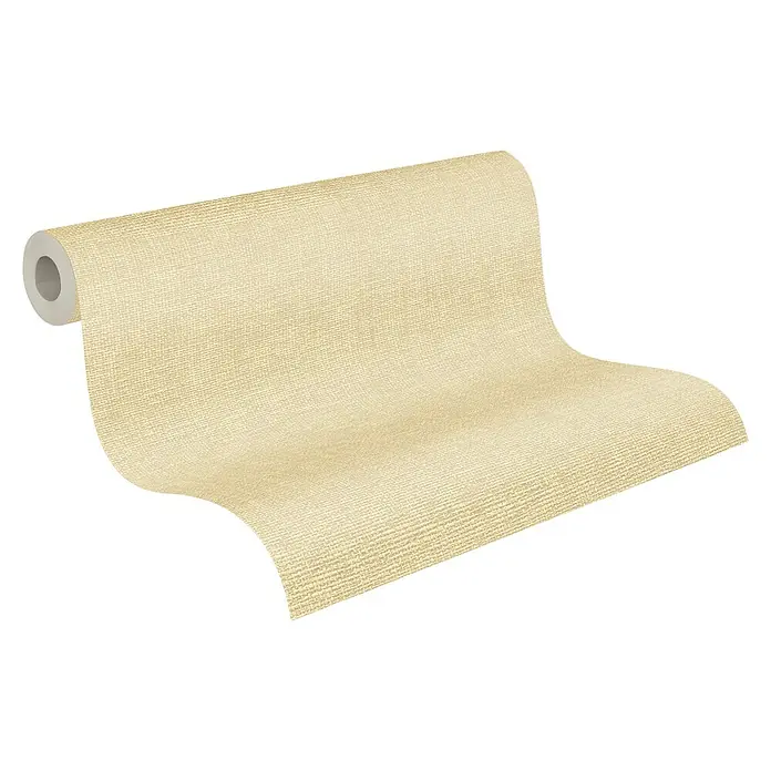 A.S. Création Hygge 2 Vliestapete Gewebe - Beige, Uni, 10,05 x 0,53 m - Rolle strukturierten goldfarbenen Tapete mit einer leichten Textur, ideal für Wohnraumgestaltung und Wanddekoration.