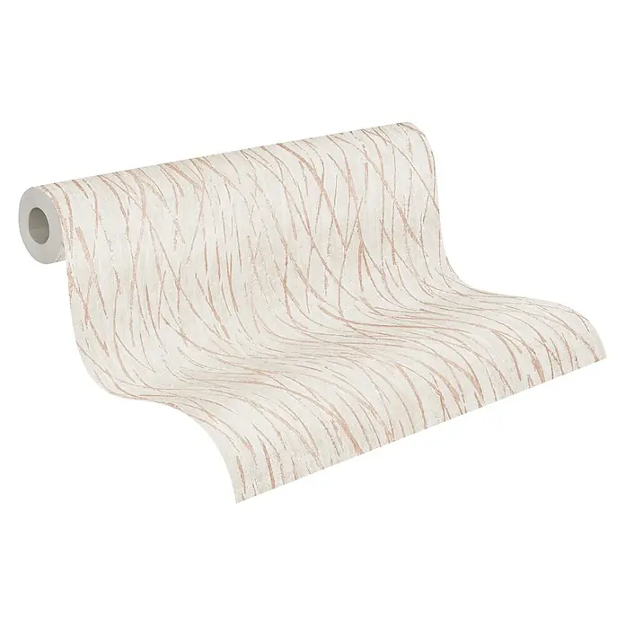 A.S. Création Hygge 2 Vliestapete Crush - Creme/Kupfer, Grafisch, 10,05 x 0,53 m - Eine Rolle beigefarbene Vliestapete mit zarten, geschwungenen Linien, die eine elegante und moderne Wandgestaltung ermöglicht.