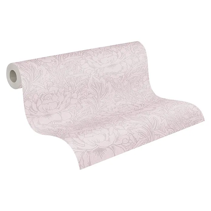 A.S. Création Mata Hari Vliestapete Blumen - Rosa, Floral, 10,05 x 0,53 m - Eine Rolle mit zartrosa Tapete, die mit einem eleganten Blumenmuster verziert ist und jedem Raum eine sanfte Note verleiht.