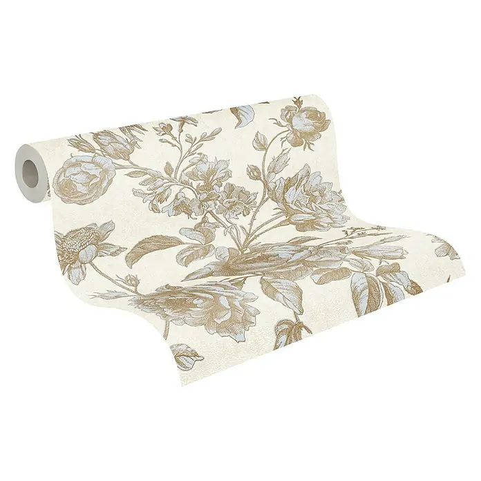 A.S. Création My Home My Spa Vliestapete Rose - Creme/Beige, Floral, 10,05 x 0,53 m - Eine Rolle Tapete mit einem eleganten Blumenmuster in Gold und Weiß. Perfekt für ein stilvolles Zuhause mit einer zeitlosen Note.