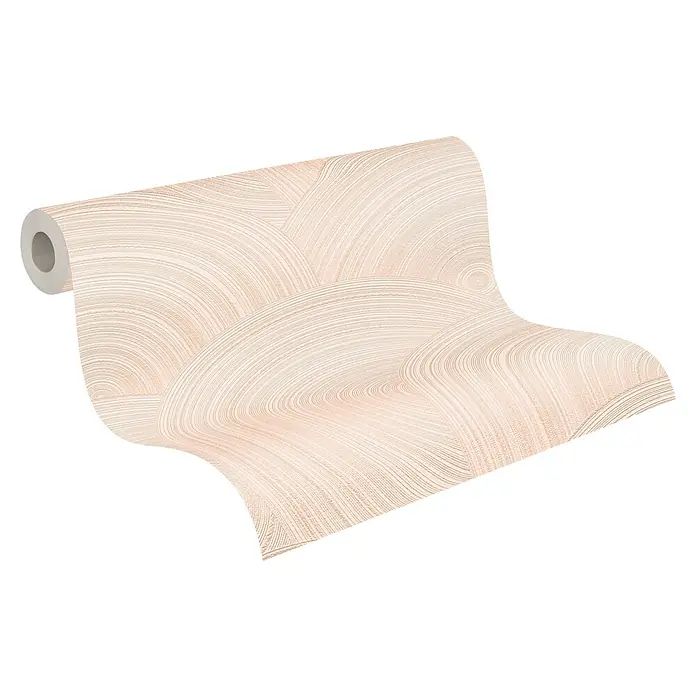 A.S. Création My Home My Spa Vliestapete Kreisdesign - Rosè, Grafisch, 10,05 x 0,53 m - Ein abgerollte Tapetenrolle mit einem zarten Muster aus konzentrischen Kreisen in Beige- und Rosatönen. Die Tapete verleiht jedem Raum eine elegante Note.