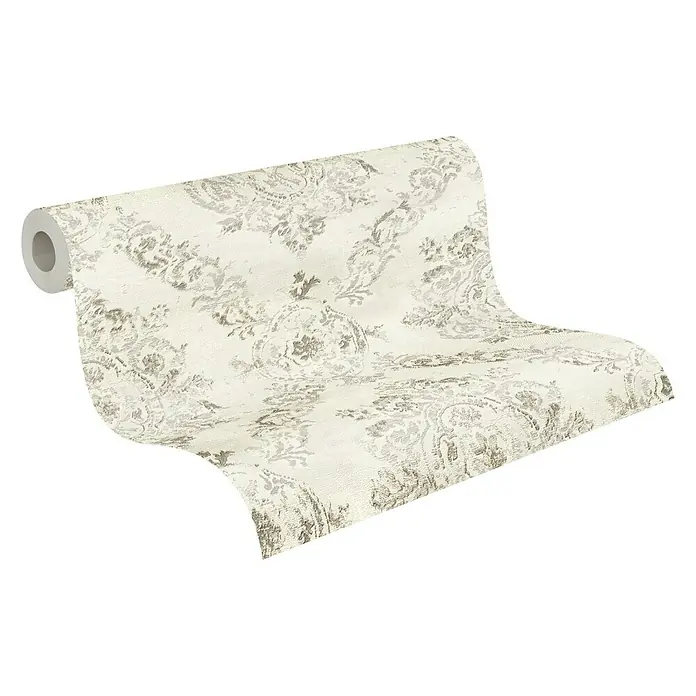 A.S. Création My Home My Spa Vliestapete Damask - Creme-Metallic, Ornament, 10,05 x 0,53 m - Eine Rolle stilvoller Tapete mit zartem, floralem Muster auf cremefarbenem Hintergrund, perfekt für eine elegante Wandgestaltung.