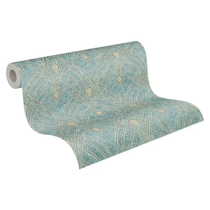 A.S. Création Mata Hari Vliestapete Oriental - Blau/Braun, Grafisch, 10,05 x 0,53 m - Eine Rolle trendiger Art-Déco-Tapete in Blau- und Beigetönen mit einem eleganten Muster, ideal zur stilvollen Wandgestaltung.