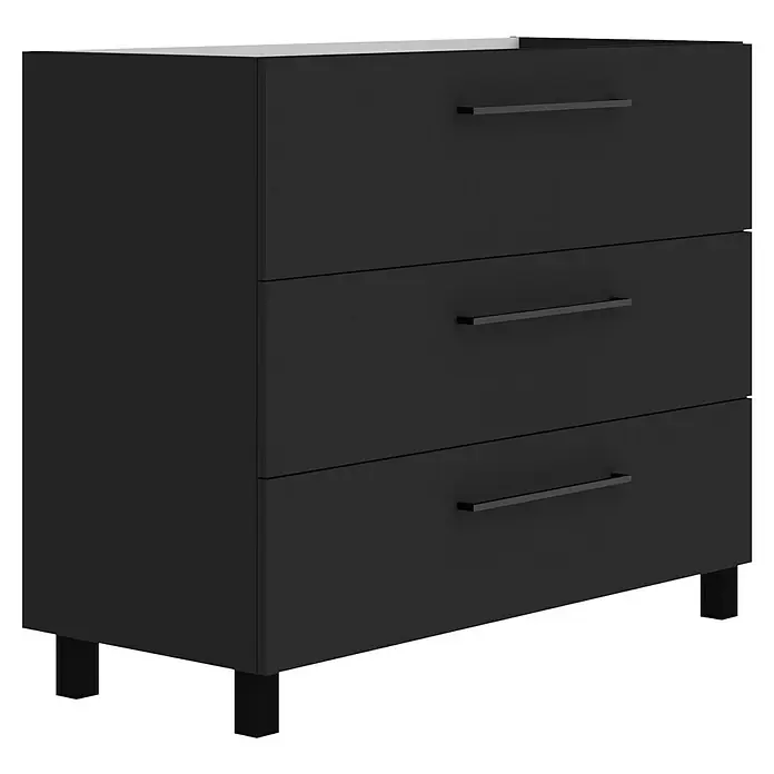 Artysan Mueble bajo de lavabo Arosa 3C - L x An x Al: 44,6 x 100 x 83,3 cm, Negro - Cómoda negra con tres cajones y tiradores minimalistas, ideal para dormitorios o salas de estar modernos.