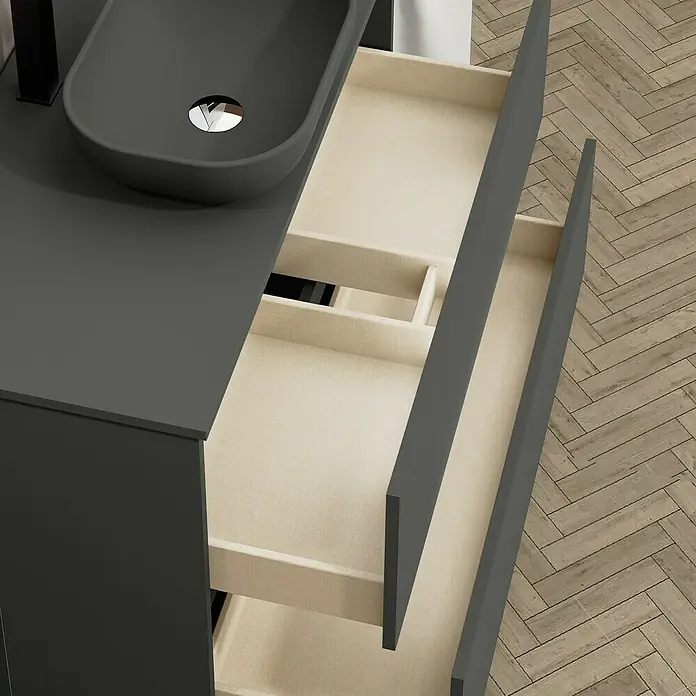 Artysan Mueble bajo de lavabo Kenia Top - Ancho: 100 cm, Antracita - Lavabo gris con cajones ofrece espacio de almacenamiento. El diseño moderno complementa el baño.