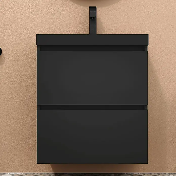 Artysan Conjunto de mueble de baño Kenia - Ancho: 60 cm, Ancho total del mueble de baño: 60 cm, Negro, Mate, 2 pzs. - Mueble de baño negro con dos cajones, un diseño moderno para el baño.