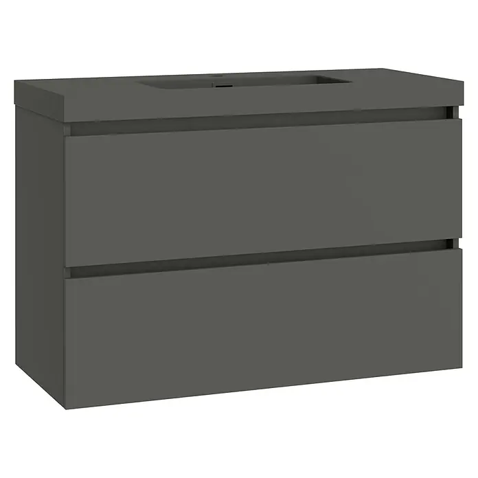Artysan Conjunto de mueble de baño Kenia - Ancho: 100 cm, Ancho total del mueble de baño: 100 cm, Antracita, Mate, 2 pzs. - Un elegante mueble de lavabo gris con dos cajones para almacenaje. El diseño minimalista aporta un toque moderno al baño.