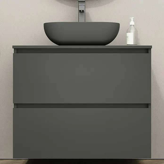 Artysan Mueble bajo de lavabo Kenia Top - L x An x Al: 46 x 80 x 65,6 cm, Antracita - Elegante tocador de baño en gris con lavabo moderno y dispensador de jabón. Diseño estilizado que realza cualquier baño.