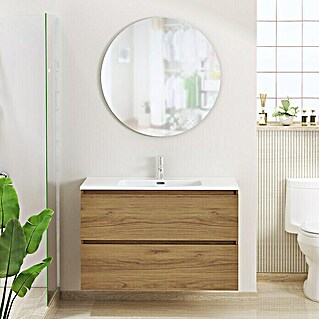 Conjunto de mueble de baño Basic 2C (100 cm, 3 pzs., Roble waira, Efecto madera)