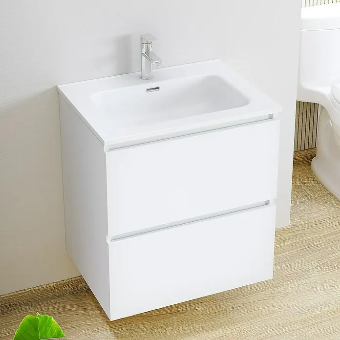 Artysan Conjunto de mueble de baño Basic 2C - Ancho: 60 cm, Ancho total del mueble de baño: 60 cm, Blanco, Mate, 3 pzs. - Unidad de baño moderna con lavabo y dos cajones en blanco elegante, ideal para un ambiente de baño refinado.
