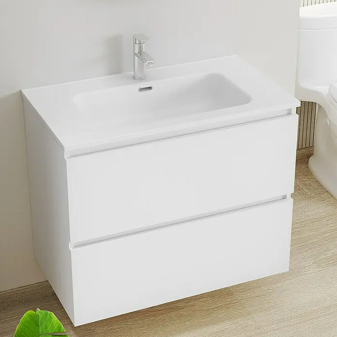Artysan Conjunto de mueble de baño Basic 2C - Ancho: 80 cm, Ancho total del mueble de baño: 80 cm, Blanco, Mate, 3 pzs. - Moderno mueble de baño con lavabo y dos cajones en blanco. Elegante y funcional mobiliario de baño para un ambiente contemporáneo.