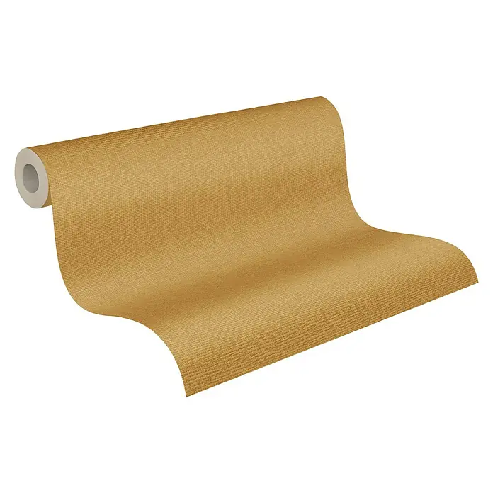 A.S. Création Hygge 2 Vliestapete Gewebe - Gelb/Gold, Uni, 10,05 x 0,53 m - Rolle goldene Tapete mit feiner Textur für die Wandgestaltung im Innenbereich. Bringt Wärme und Eleganz in jeden Raum.