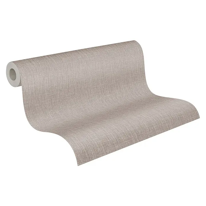 A.S. Création Daniel Hechter 6 Vliestapete Textilstruktur - Beige, Uni, 10,05 x 0,53 m - Nahaufnahme einer Rolle beiger Leinwandtapete mit subtiler Textur und elegantem Design.