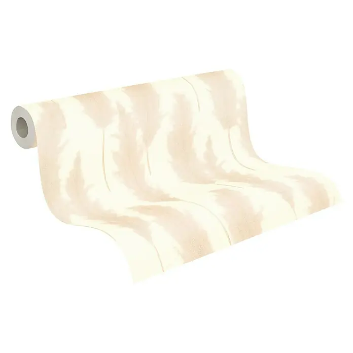 A.S. Création Hygge 2 Vliestapete Pampasgras - Creme, Floral, 10,05 x 0,53 m - Eine Rolle cremefarbener Tapete mit einem zarten Federdesign, die Eleganz und subtile Textur für stilvolle Innenräume bietet.