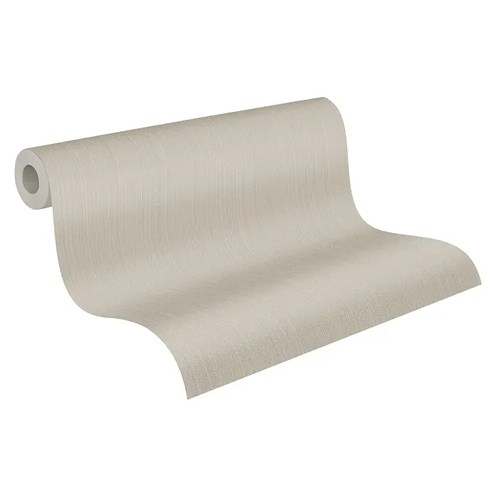 A.S. Création Mata Hari Vliestapete - Beige/Braun, Uni, 10,05 x 0,53 m - Ein aufgerolltes Textiltapetenmuster in einem hellen Farbton mit einer subtilen, linearen Struktur. Perfekt für eine elegante Wandgestaltung.