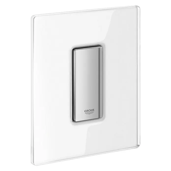 Grohe Betätigungsplatte Skate Cosmopolitan - Moonwhite/Chrom - Elegante Grohe Betätigungsplatte in Weiß mit einem rechteckigen, silberfarbenen Betätigungsknopf für eine moderne Badgestaltung.