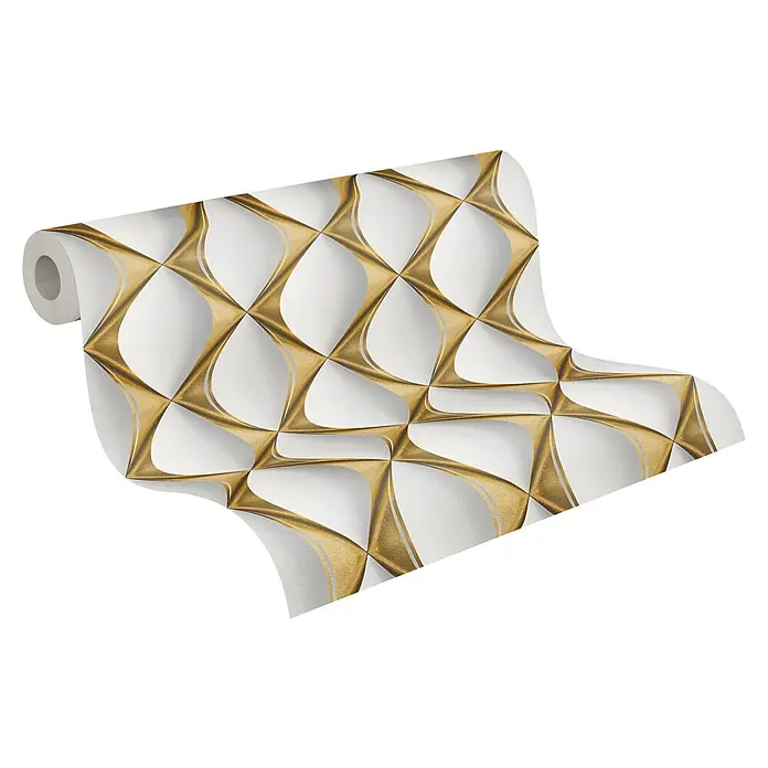 A.S. Création My Home My Spa Vliestapete Lederoptik - Grau/Gold, 3D-Optik, 10,05 x 0,53 m - Eine Rolle Tapete mit einem abstrakten, goldenen und weißen Design, das einen modernen und stilvollen Look erzeugt. Ideal für die Wandgestaltung.