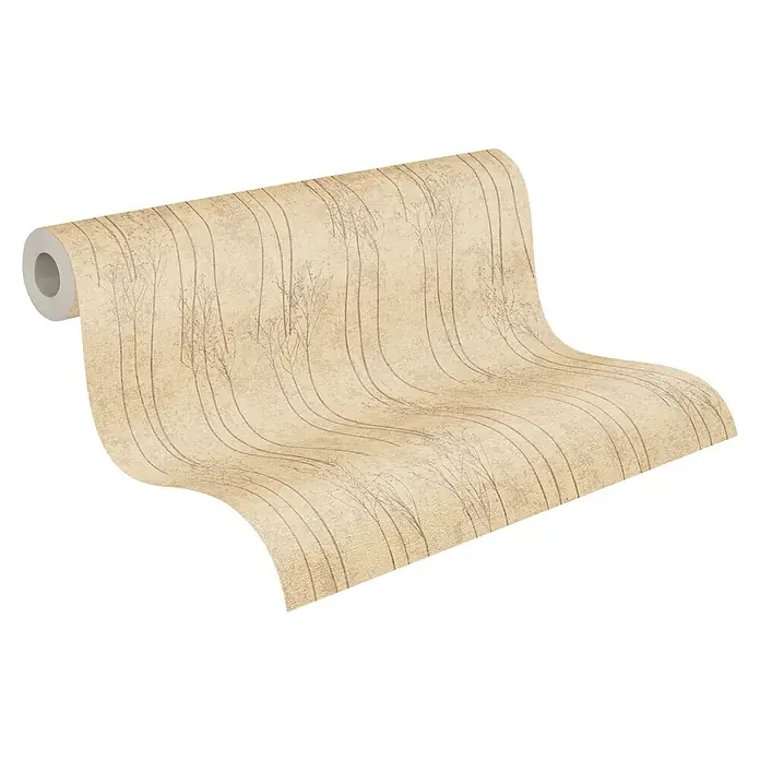 A.S. Création Hygge 2 Vliestapete Bäume - Beige, Floral, 10,05 x 0,53 m - Eine Rolle beiger Tapete mit einem zarten, braunen Baumdesign, ideal für eine warme und natürliche Wandgestaltung.