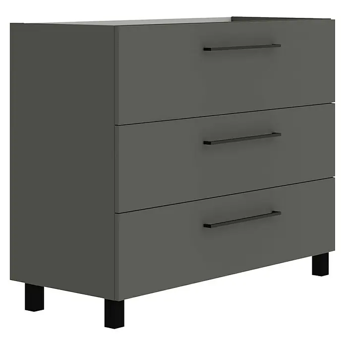 Artysan Mueble bajo de lavabo Arosa 3C - L x An x Al: 44,6 x 100 x 83,3 cm, Antracita - Elegante cómoda gris con tres cajones y tiradores negros. Diseño minimalista para cualquier habitación.