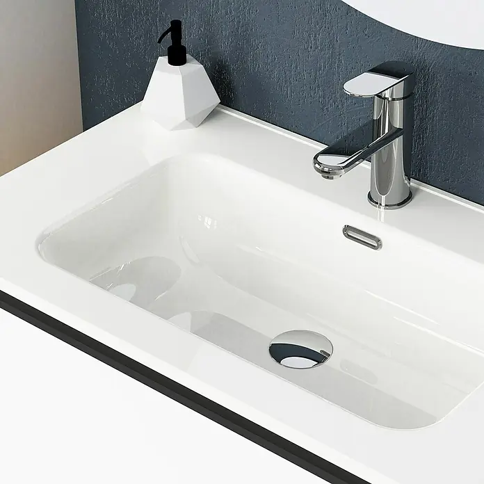 Artysan Mueble bajo de lavabo Barcelona 2C - L x An x Al: 44,6 x 90 x 83,3 cm, Blanco - Lavabo moderno con grifo elegante y dispensador de jabón para un diseño de baño elegante.