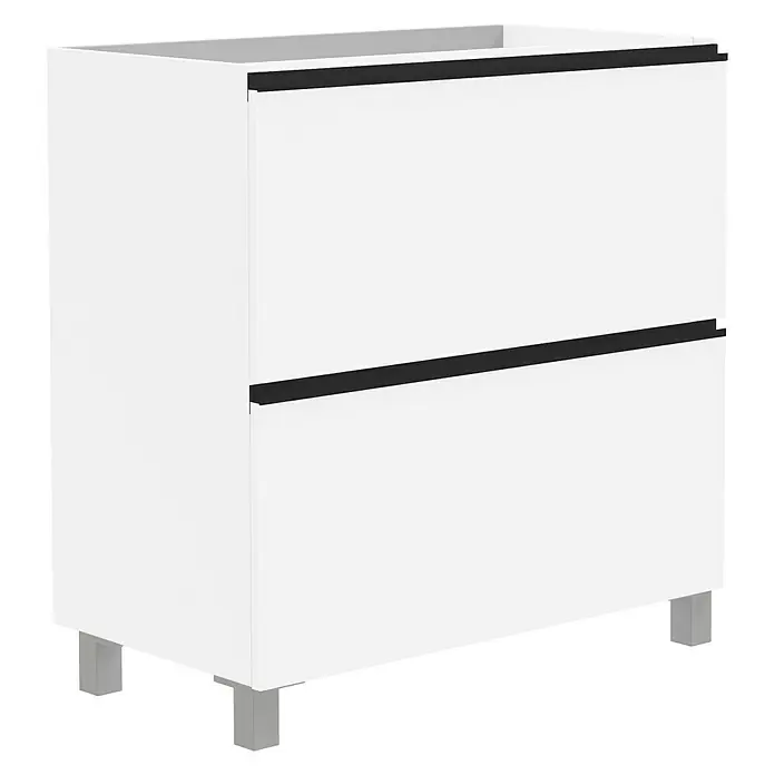Artysan Mueble bajo de lavabo Barcelona 2C - L x An x Al: 44,6 x 90 x 83,3 cm, Blanco - Mueble bajo lavabo blanco con dos cajones y tiradores negros. Un complemento moderno y práctico para cualquier baño.