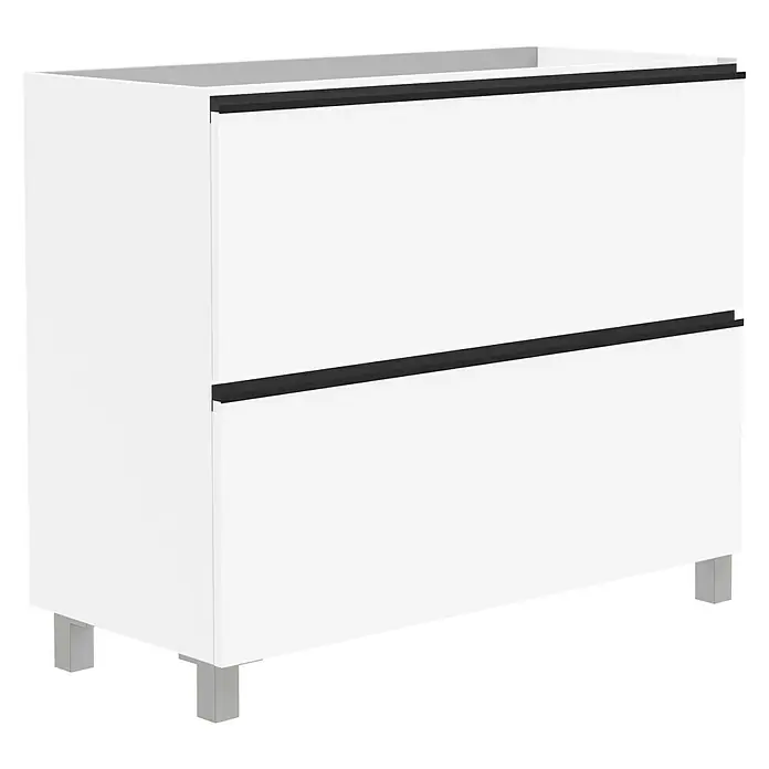 Artysan Mueble bajo de lavabo Barcelona 2C - L x An x Al: 44,6 x 100 x 83,3 cm, Blanco - El mueble bajo con dos cajones en blanco destaca con elegantes tiradores negros y se complementa con patas de color plata.