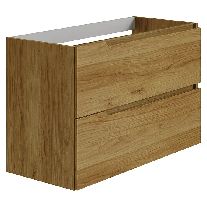 Artysan Mueble bajo de lavabo Zeus - L x An x Al: 44,6 x 100 x 64 cm, Roble waira - Mueble bajo lavabo color madera con dos cajones e interior blanco, perfecto para un baño elegante.