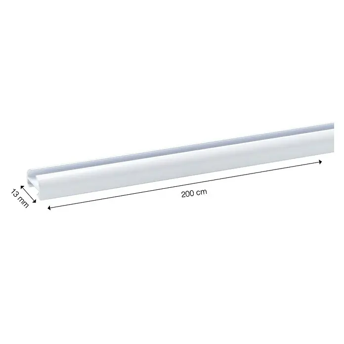Expo Ambiente Gardinenprofil - Weiß, 200 cm - Produktabbildung einer 200 cm langen, weißen LED-Profilleiste mit einer Höhe von 13 mm für eine gleichmäßige Ausleuchtung.