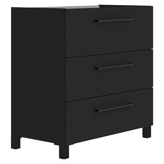 Artysan Mueble bajo de lavabo Arosa 3C - L x An x Al: 44,6 x 80 x 83,3 cm, Negro - Cómoda negra con tres cajones y tiradores rectos y sencillos para un dormitorio o sala de estar modernos.