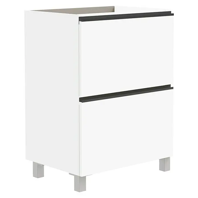 Artysan Mueble bajo de lavabo Barcelona 2C - L x An x Al: 44,6 x 60 x 83,3 cm, Blanco - Un elegante mueble bajo lavabo blanco con dos cajones y tiradores grises, perfecto para baños o cocinas. Práctico y moderno.