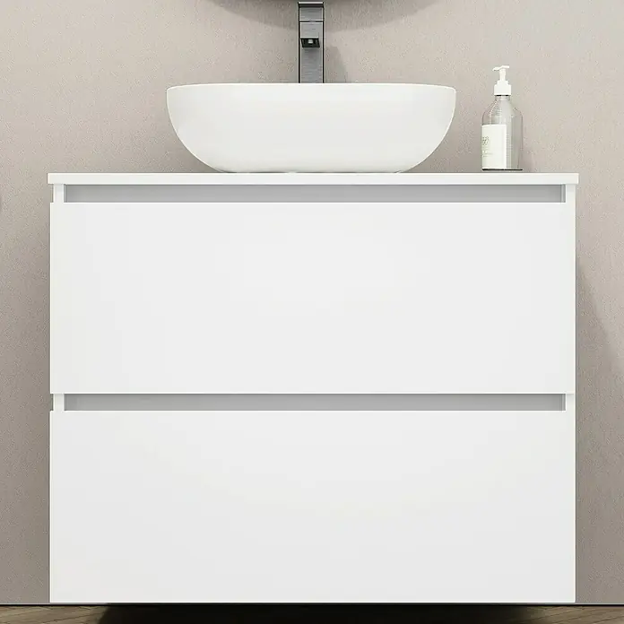 Artysan Mueble bajo de lavabo Kenia Top - L x An x Al: 46 x 80 x 65,6 cm, Blanco - Mueble de baño blanco con lavabo sobre encimera y dispensador de jabón, diseño moderno y minimalista, ideal para el baño.