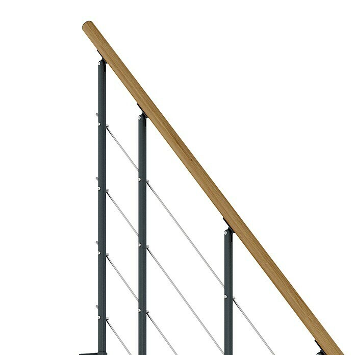 Dolle Mittelholmtreppe Boston (Breite: 74 mm, Anthrazitgrau, 1/4-gewendelt, Farbe Stufen: Eiche Natur, Geschosshöhe: 228 cm - 300 cm) | BAUHAUS