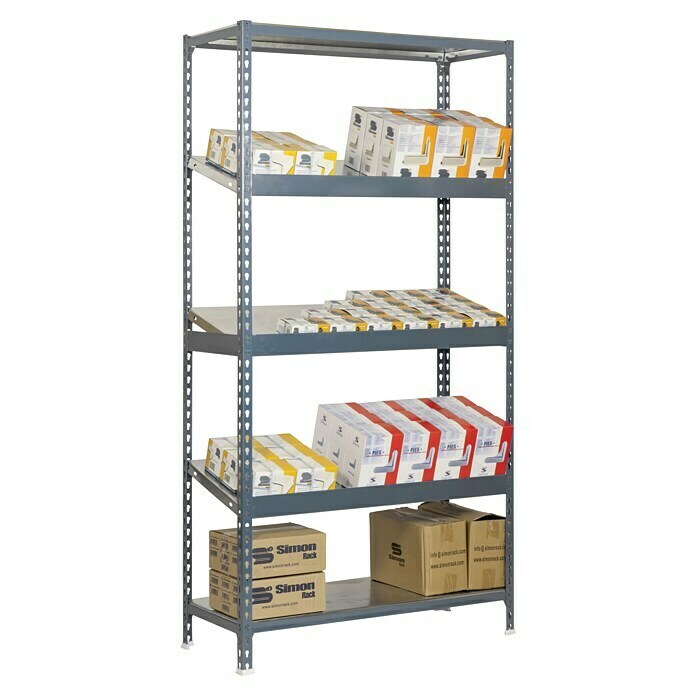 Simonrack Simonclick Metallregal (L x B x H: 50 x 100 x 200 cm, Traglast: 200 kg/Boden, Anzahl Böden: 5 Stk., Grau)